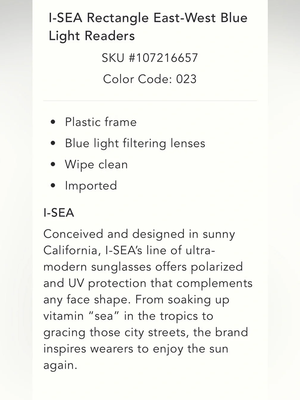 ANTHROPOLOGIE➕I-SEA Rectangle Blue Light Reader Glasses NWT
